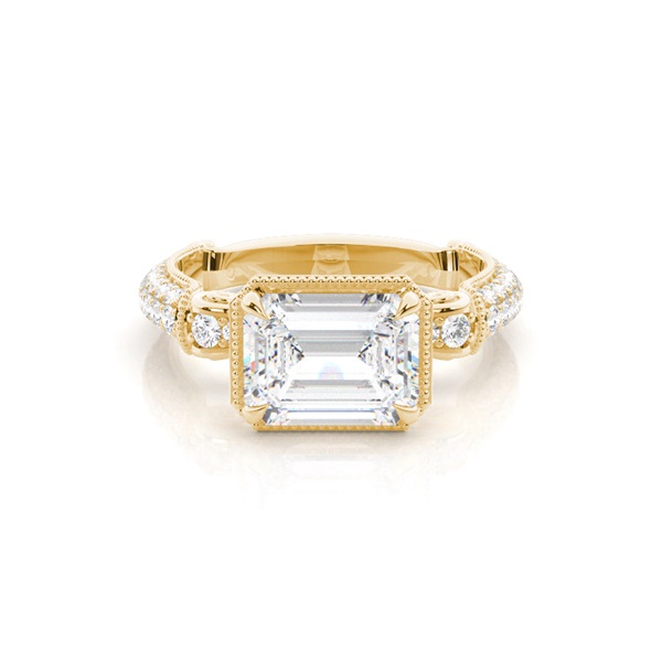 4 Prong Setting Emerald Diamond Engagement Ring