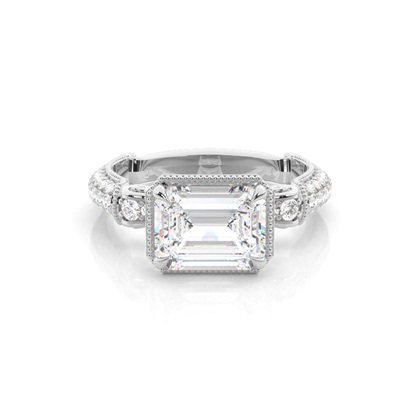 4 Prong Setting Emerald Diamond Engagement Ring