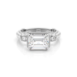 4 Prong Setting Emerald Diamond Engagement Ring