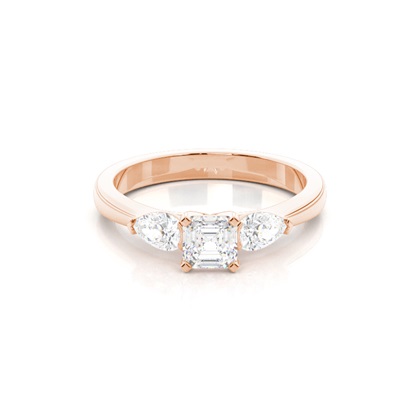 4 hrot Nastavení Asscher diamant tři kameny Prsten