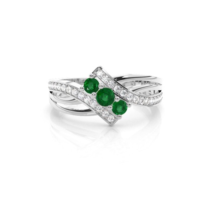 Round 4 Prong Setting Emerald Three Stone Ring