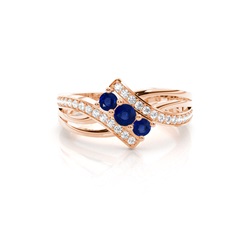 Round 4 Prong Setting Blue Sapphire Three Stone Ring
