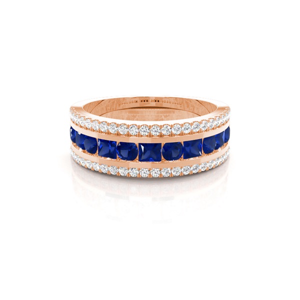Round And Princess Half Eternity Blue Sapphire Ring