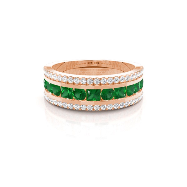 Round And Princess Half Eternity Emerald Ring