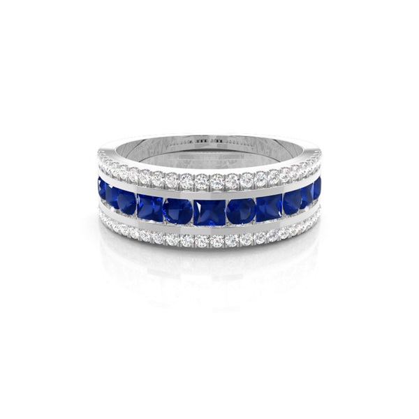 Round And Princess Half Eternity Blue Sapphire Ring