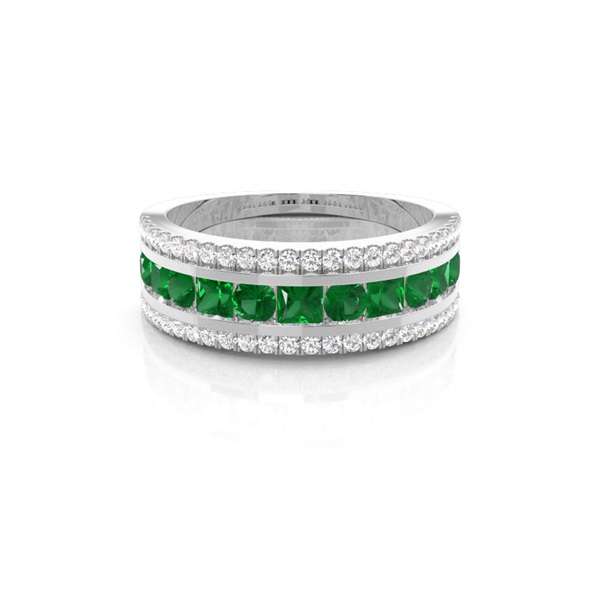 Round And Princess Half Eternity Emerald Ring