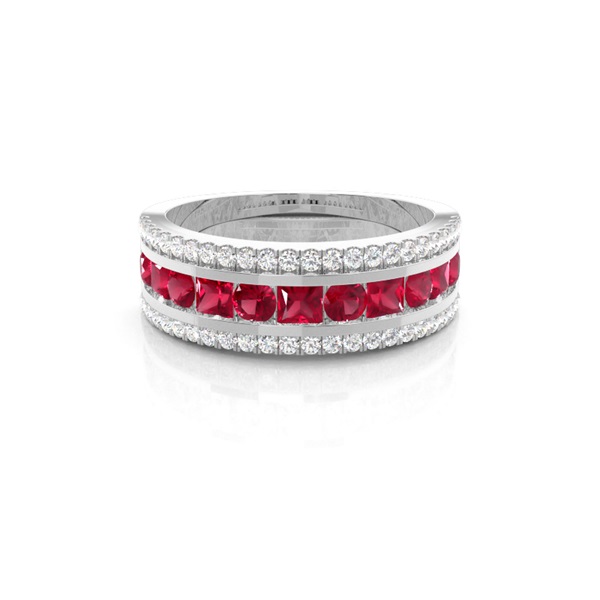 Round And Princess Half Eternity Ruby Ring