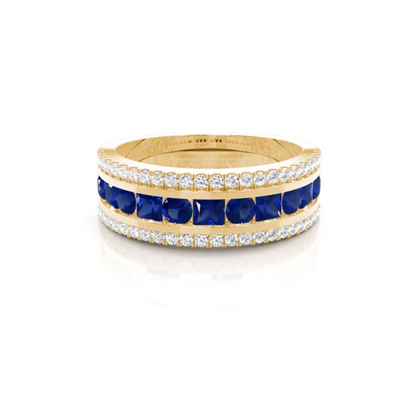 Round And Princess Half Eternity Blue Sapphire Ring