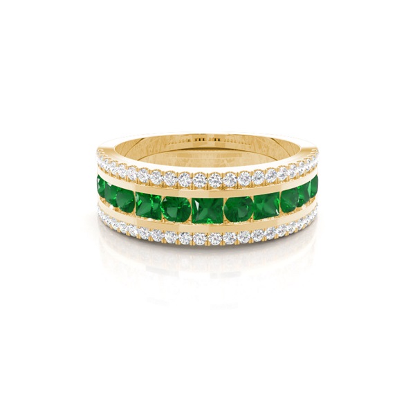 Round And Princess Half Eternity Emerald Ring