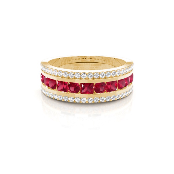 Round And Princess Half Eternity Ruby Ring