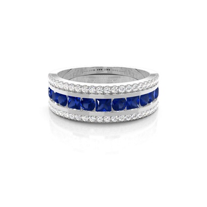 Round And Princess Half Eternity Blue Sapphire Ring