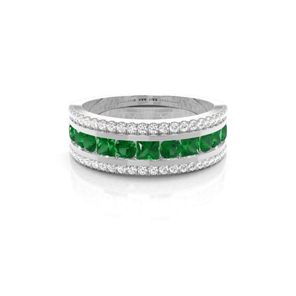 Round And Princess Half Eternity Emerald Ring