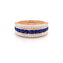 Round And Princess Half Eternity Blue Sapphire Ring