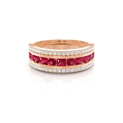 Round And Princess Half Eternity Ruby Ring