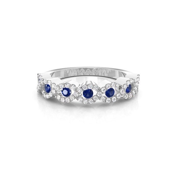 4 Prong Setting Round Blue Sapphire Fashion Ring