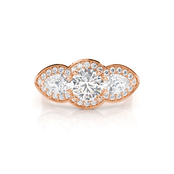 4 Prong Setting Round Diamond Three Stone Ring