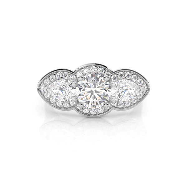 4 Prong Setting Round Diamond Three Stone Ring