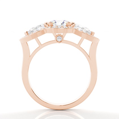 Round Rose Gold 3 Stone Diamond Rings