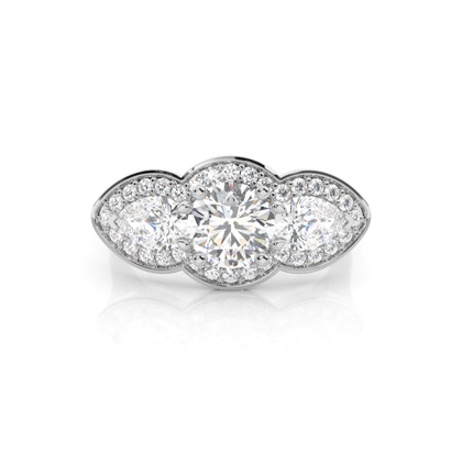 4 Prong Setting Round Diamond Three Stone Ring