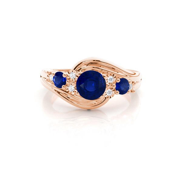 4 Prong Setting Three Stone Blue Sapphire Ring