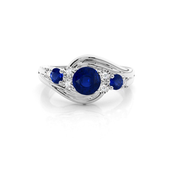 4 Prong Setting Three Stone Blue Sapphire Ring