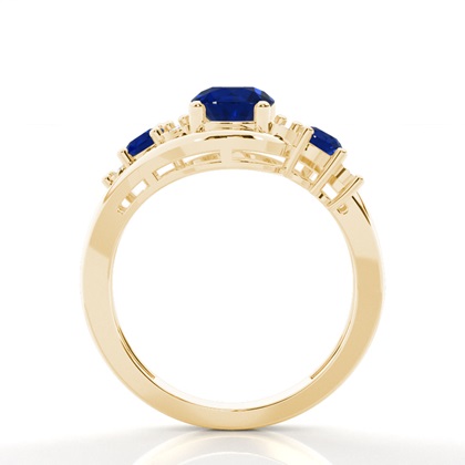 Vierzackiger Blauer Saphirring Mit Drei Steinen