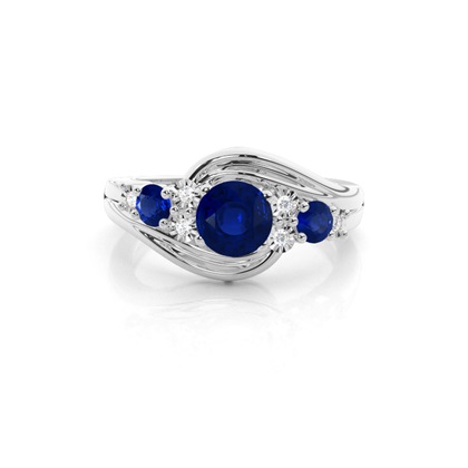 4 Prong Setting Three Stone Blue Sapphire Ring