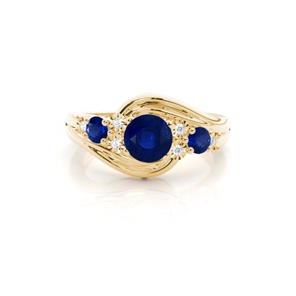 4 Prong Setting Three Stone Blue Sapphire Ring