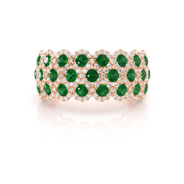 Pave Setting Round Emerald Fashion Ring