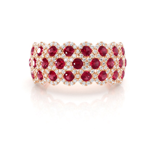 Pave Setting Round Ruby Fashion Ring