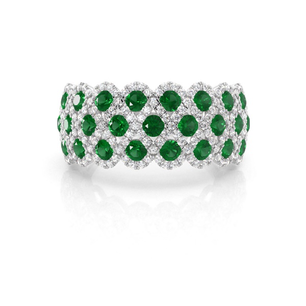 Pave Setting Round Emerald Fashion Ring
