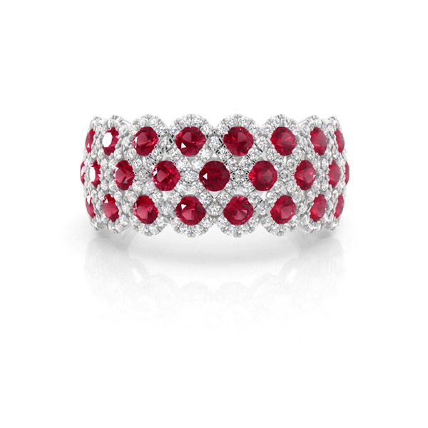 Pave Setting Round Ruby Fashion Ring