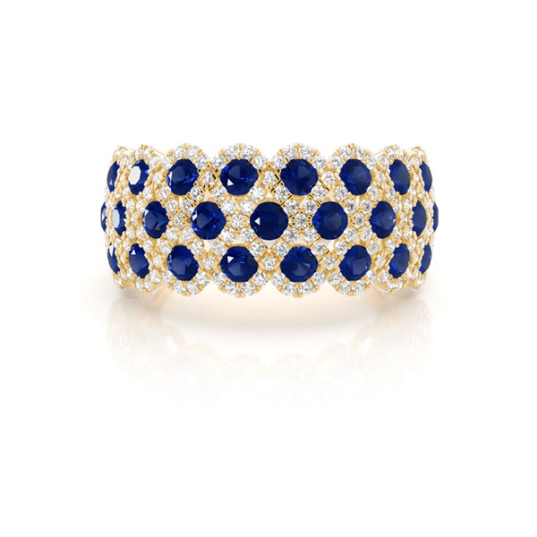 Pave Setting Round Blue Sapphire Fashion Ring