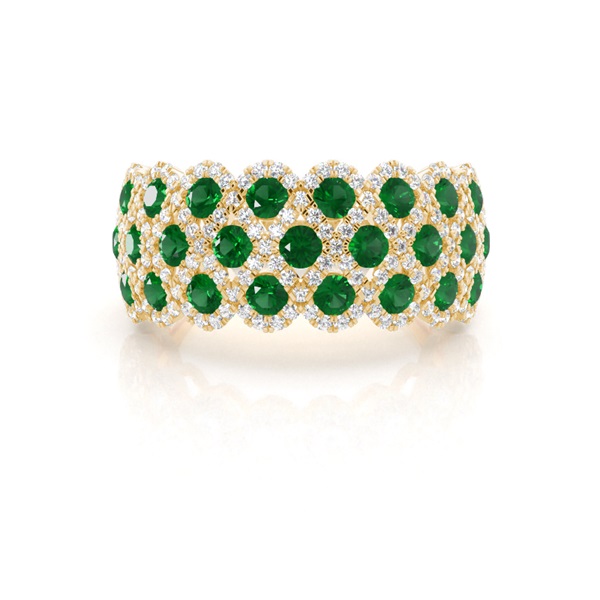 Pave Setting Round Emerald Fashion Ring