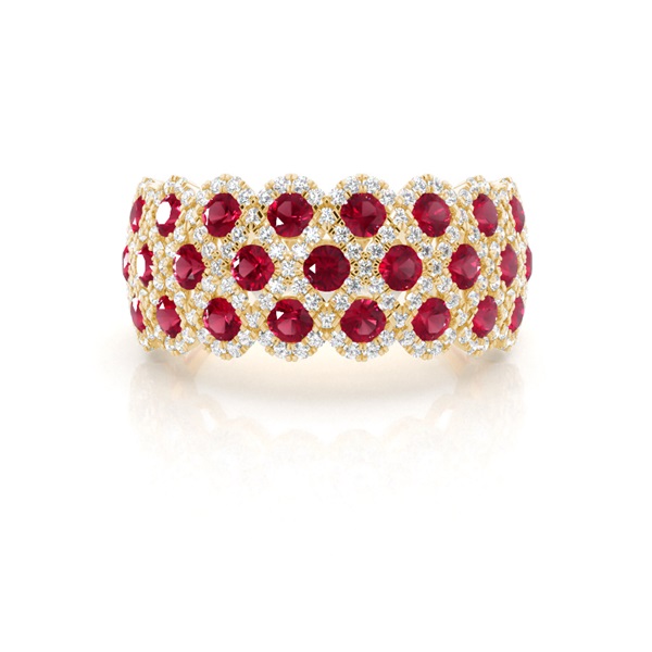 Pave Setting Round Ruby Fashion Ring