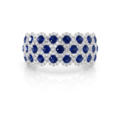 Pave Setting Round Blue Sapphire Fashion Ring