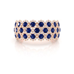 Pave Setting Round Blue Sapphire Fashion Ring