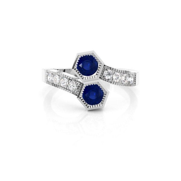 Full Setting Round Blue Sapphire Fashion Ring