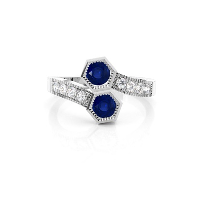 Full Setting Round Blue Sapphire Fashion Ring