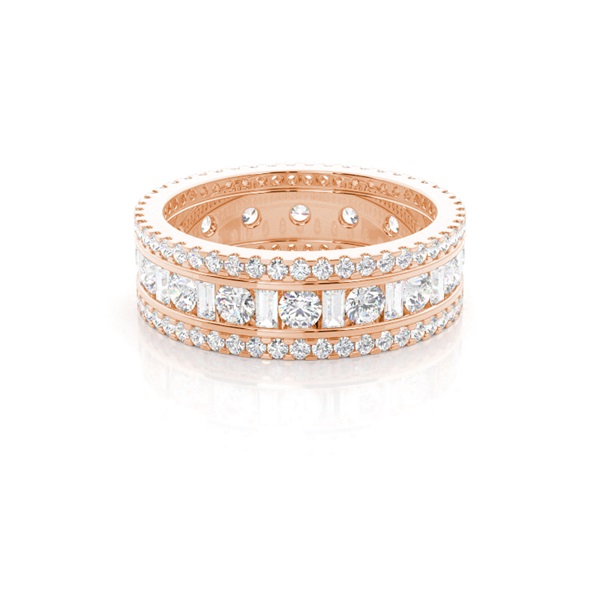 Triple Channel Round And Baguette Full Eternity Diamond Ring
