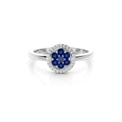 Blauer Saphir Cluster Ring in einer Krappenfassung