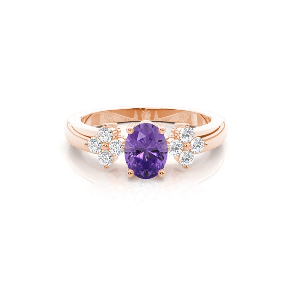4 Prong Setting Oval Amethyst Three Stone Ring