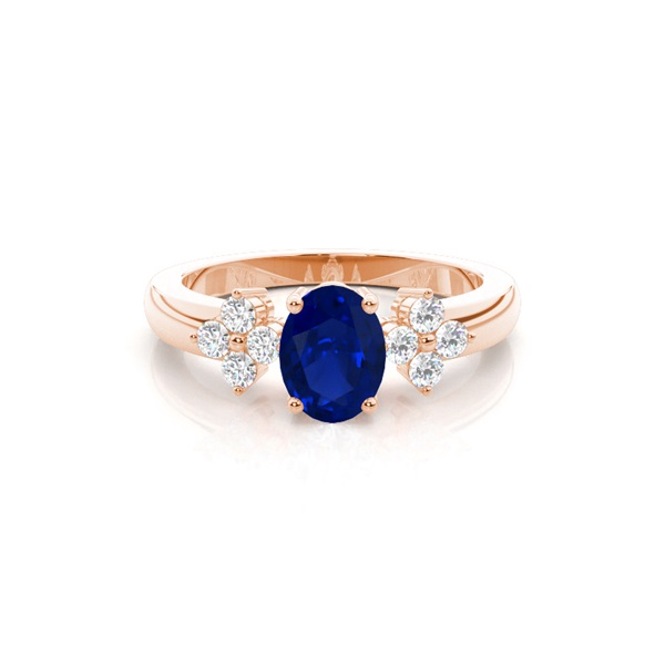 4 Prong Setting Oval Blue Sapphire Three Stone Ring