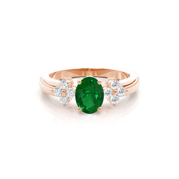 4 Prong Setting Oval Emerald Three Stone Ring