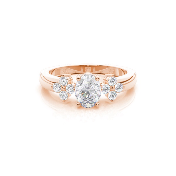 4 Prong Setting Oval Moissanite Three Stone Ring
