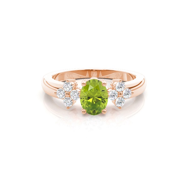 4 Prong Setting Oval Peridot Three Stone Ring
