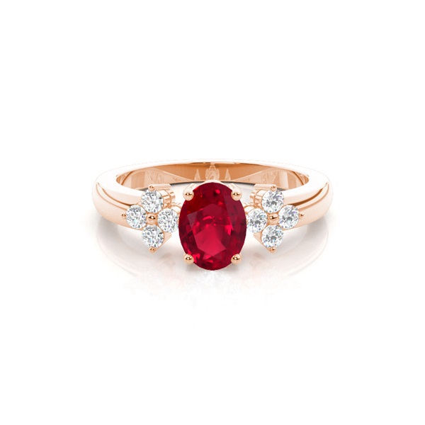 4 Prong Setting Oval Ruby Three Stone Ring