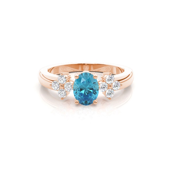 4 Prong Setting Oval Blue Topaz Three Stone Ring