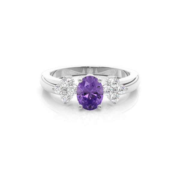 4 Prong Setting Oval Amethyst Three Stone Ring