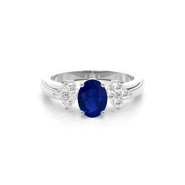 4 Prong Setting Oval Blue Sapphire Three Stone Ring